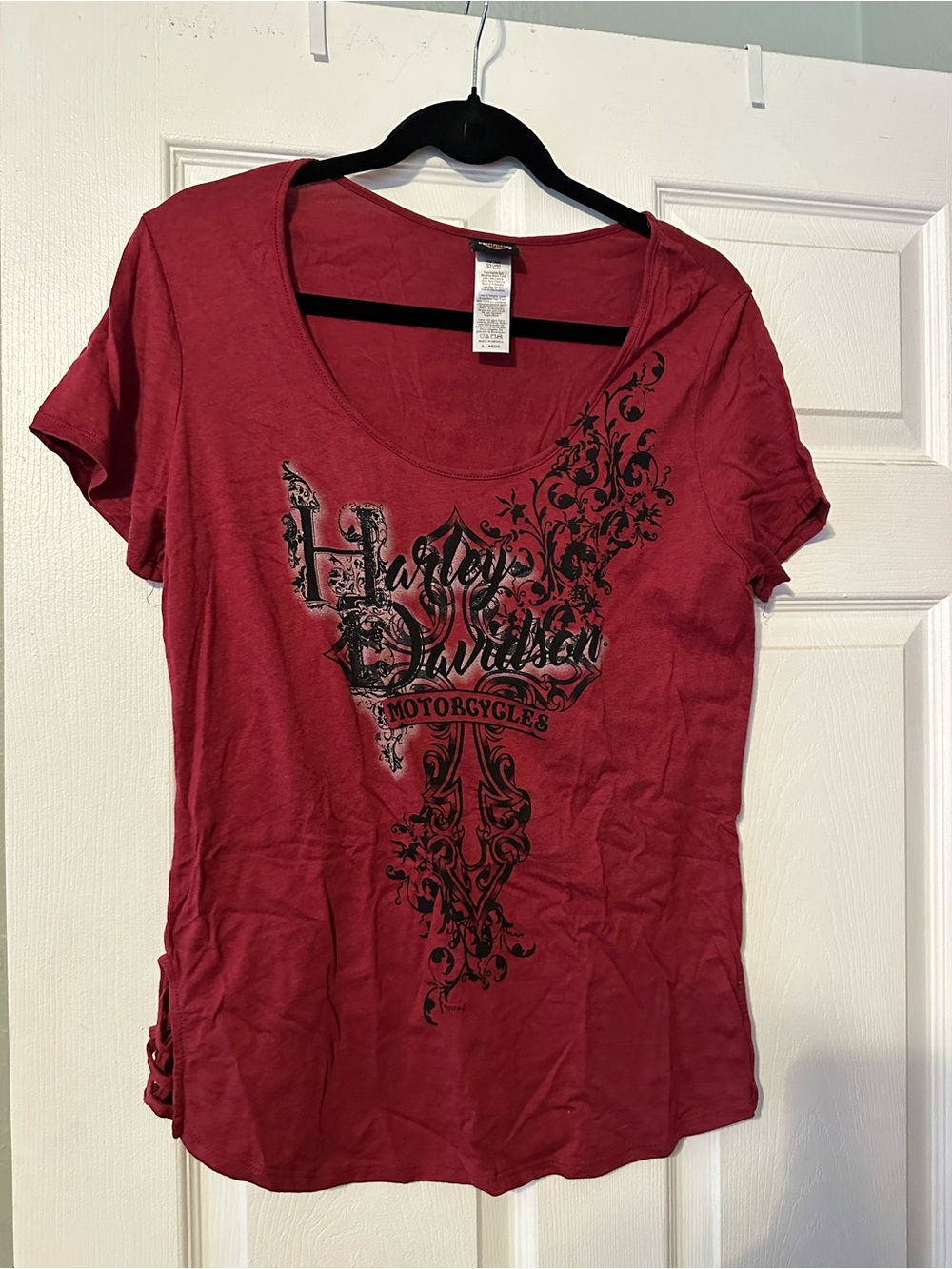 Harley-Davidson Women's Deep Red Scoop Neck Tee with Black Graphic